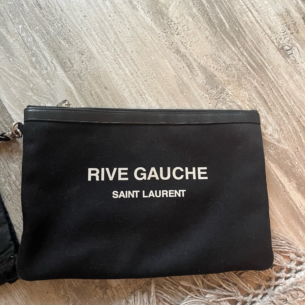 Saint Laurent Rive Gauche Canvas/ Leather Zip Pouch - Picture 4 of 9
